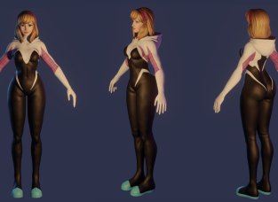 蜘蛛侠格温女性角色Blender角色模型带绑定贴图下载