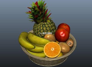 菠萝香蕉油桃猕猴桃竹篮水果大集合带贴图maya模型下载