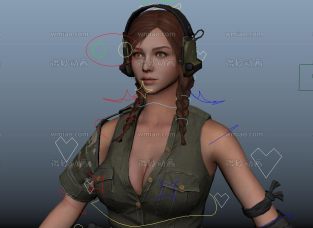 写实逼真的女士兵战士maya模型带绑定贴图